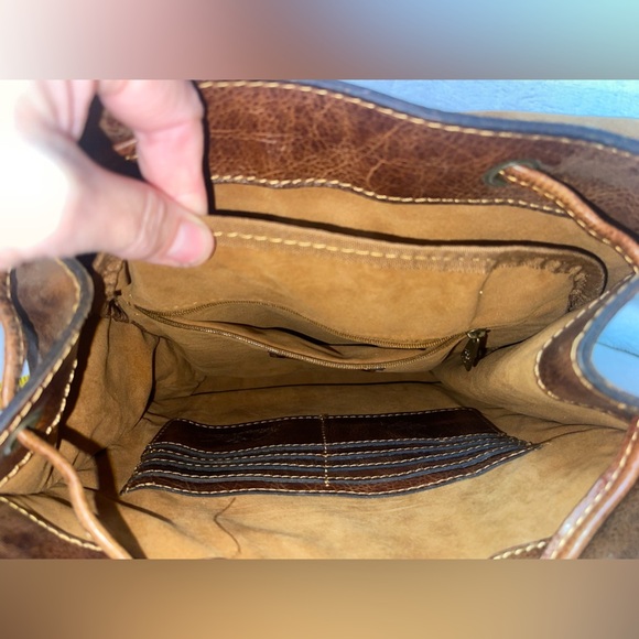 EUC Patricia Nash Jovanna Distressed Cognac Italian Leather Tassel Backpack - Picture 11 of 14